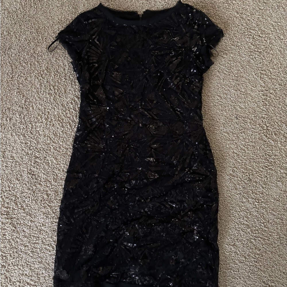 Vince Camuto Black Sheath Mini Dress with Flutter Sleeves